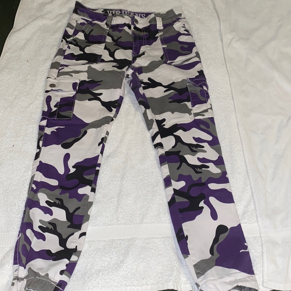 PURPLE/BLACK/GREY/WHITE STRETCHY TIGHT CARGO PANTS